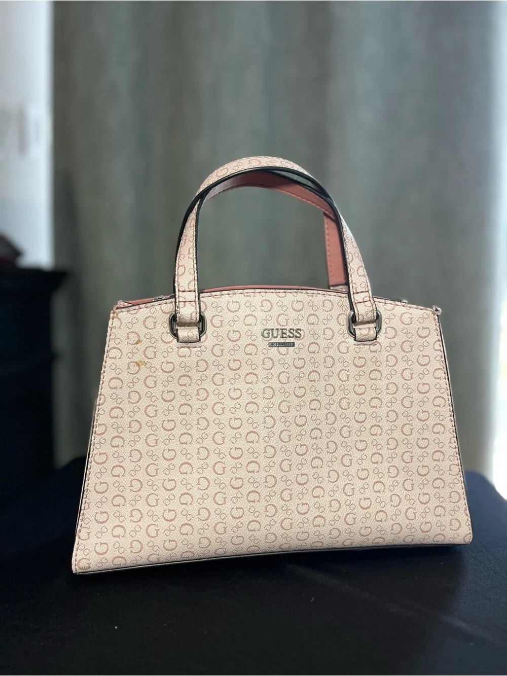 GUESS Pink Monogram Satchel with Dual Top Handles